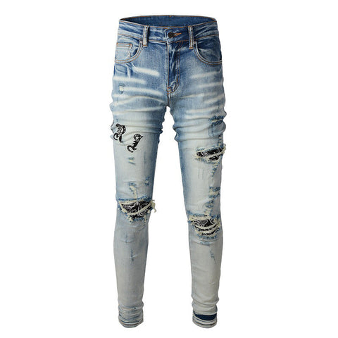 Letter Embroidery Jeans