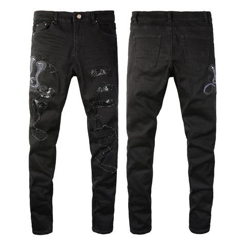 Snake Embroidered Jeans