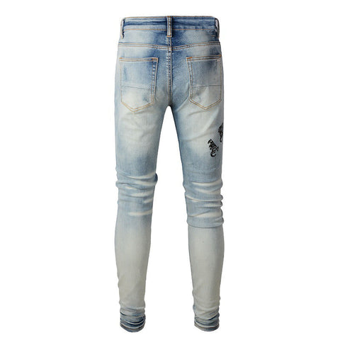 Letter Embroidery Jeans