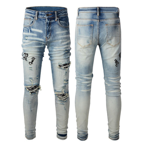 Letter Embroidery Jeans