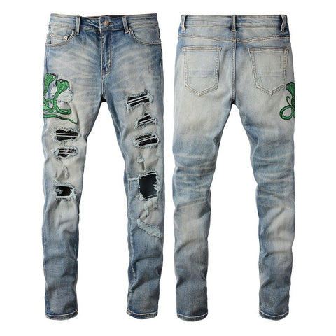 Snake Embroidered Jeans